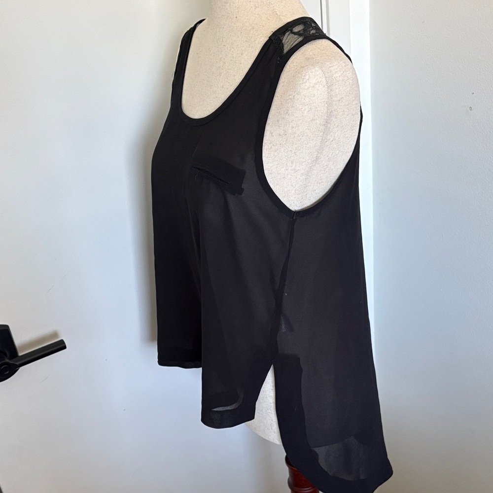 BLVD Black Lace-Trim Flowy Chiffon Tank